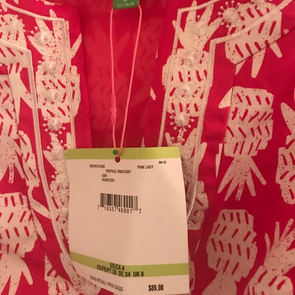 Pappagallo pineapple print embroidered short pink & white dress size 4 new - Picture 6 of 14